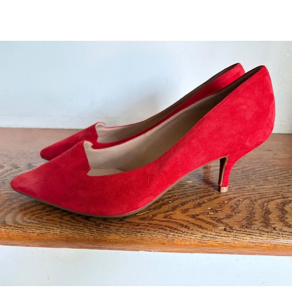 Kurt Geiger‎ London Red Suede Pointed Toe Kitten Heel Pumps Womens Size 39